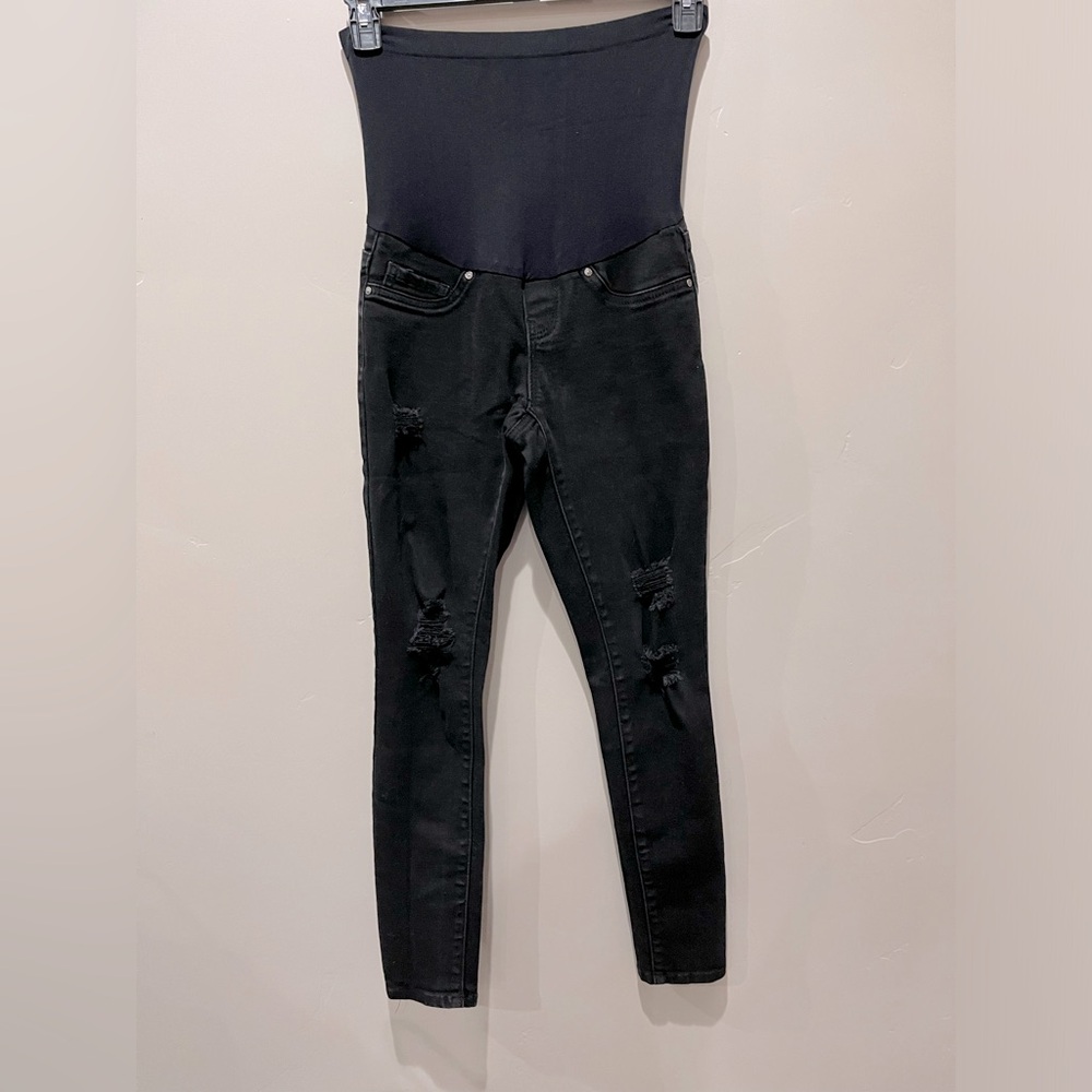 Sandpiper Maternity Jeans, Black, Distressed, Size Small